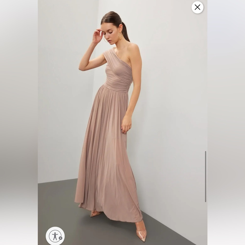 Ronny Kobo Collection One-Shoulder Taupe Maxi Dress - Picture 2 of 5